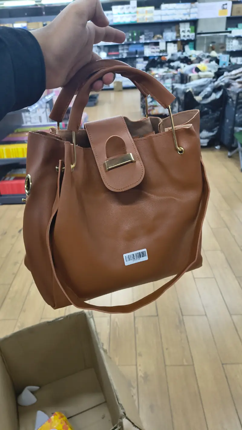 Bolso de Mano de Cuero Marrón